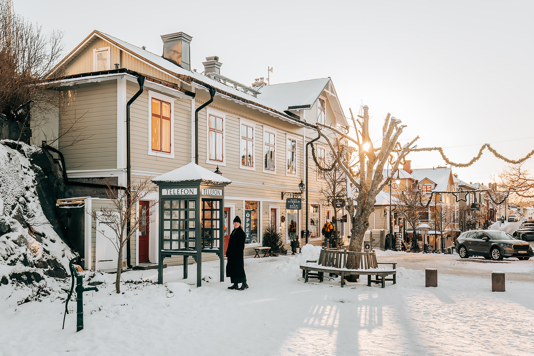 Rådhustorget i Vaxholm​ på vintern.